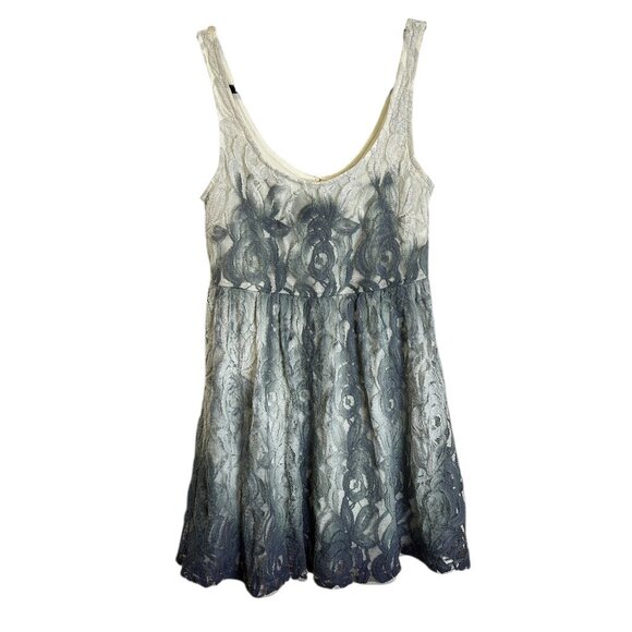 3/$25 Gray Lace Overlay Sleeveless Mini Dress Coquette Milk Maid Sz M Babydoll - Picture 1 of 7
